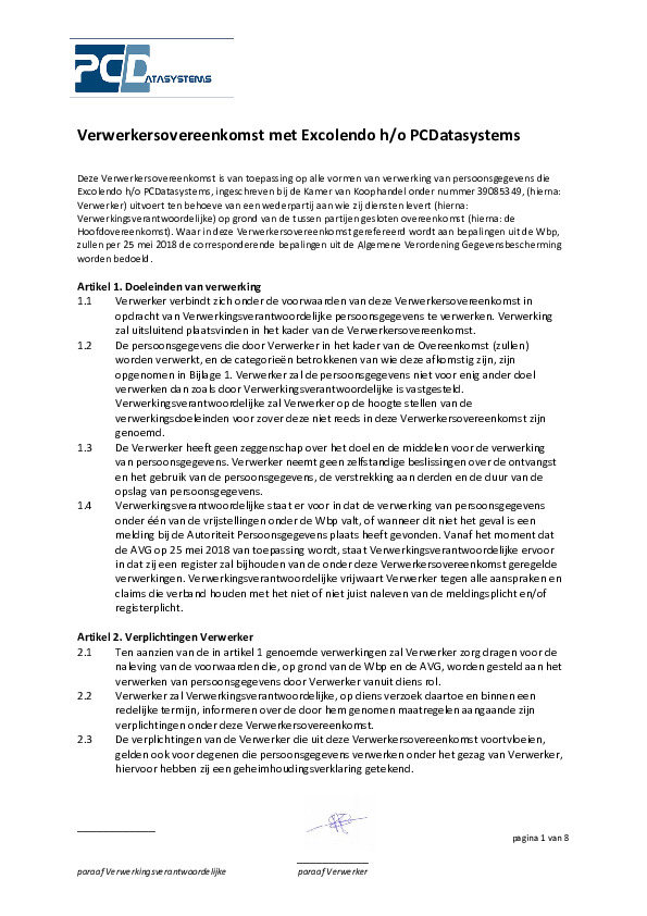Verwerkersovereenkomst PCDatasystems AVG