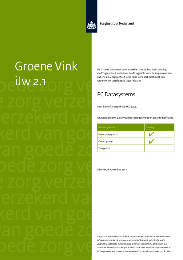 Kwaliteitsborging ZIN aan PCDatasystems Kwaliteitsborging ZIN aan PCDatasystems
